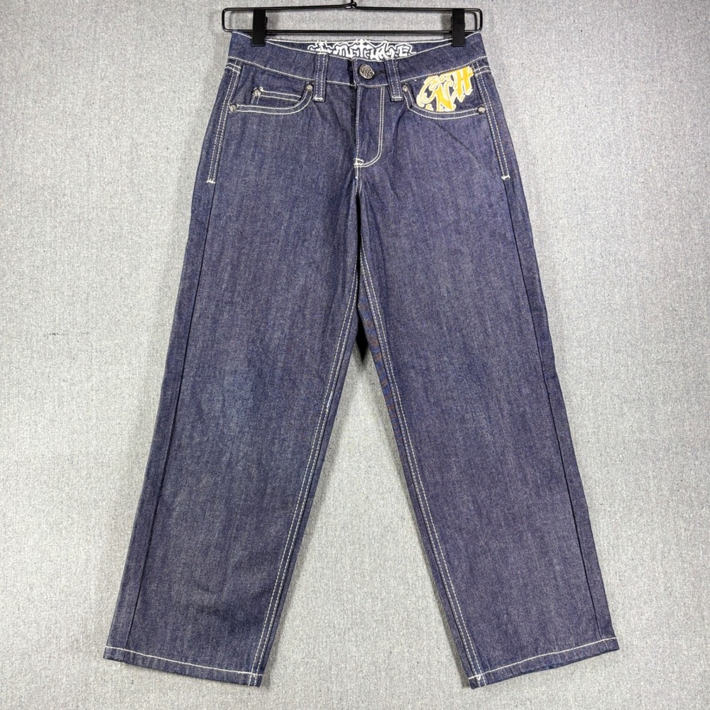 Ninth Hall Jeans Boys Youth 24 Blue Ambush Embroidered Snake Floral Dark Wash